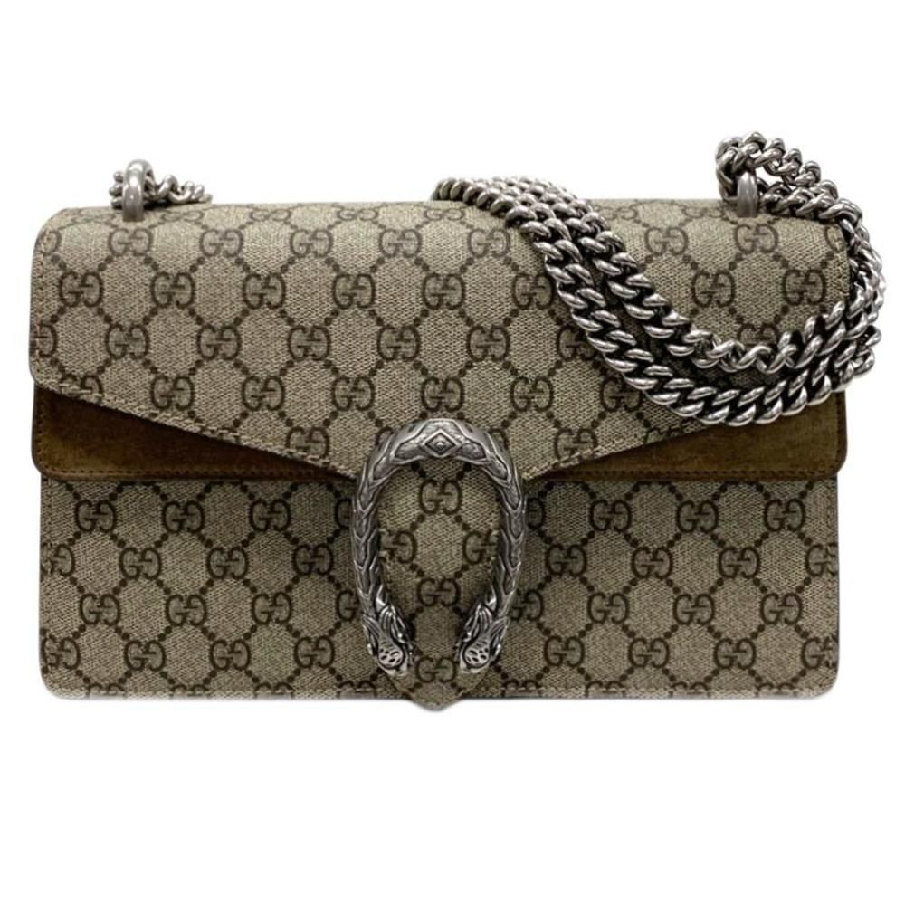 Gucci GG Supreme Small Chain Shoulder Bag Tiger Head Beige